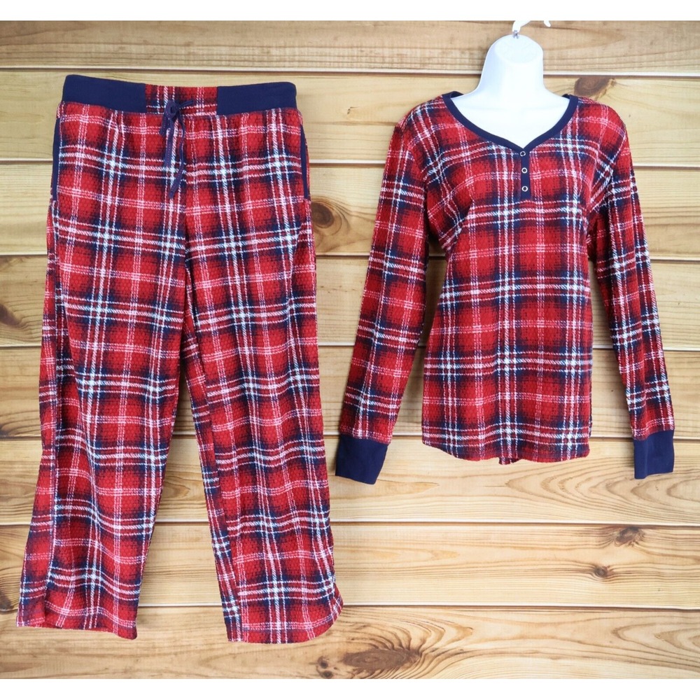 Nautica‎ Pajama Set Top Pants Womens Size XL Red Plaid Pockets Long Sleeves Soft